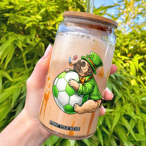 Lucky Pug Soccer Lover Glass Can St Paddys Day Irish Football Gift TS12 Black Print Your Wear