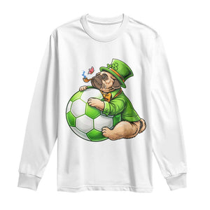 Lucky Pug Soccer Lover Long Sleeve Shirt St Paddys Day Irish Football Gift TS12 White Print Your Wear