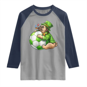 Lucky Pug Soccer Lover Raglan Shirt St Paddys Day Irish Football Gift TS12 Sport Gray Navy Print Your Wear