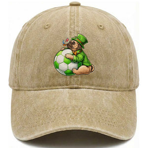 Lucky Pug Soccer Lover Washed Cotton Baseball Cap St Paddys Day Irish Football Gift TS12 Print Your Wear