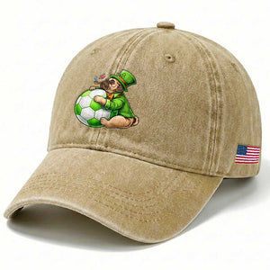 Lucky Pug Soccer Lover Washed Cotton Baseball Cap St Paddys Day Irish Football Gift TS12 Print Your Wear