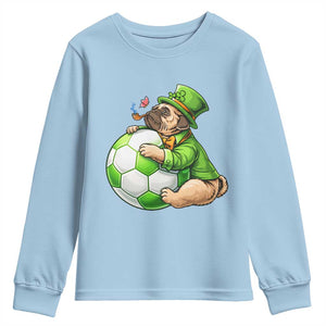 Lucky Pug Soccer Lover Youth Sweatshirt St Paddys Day Irish Football Gift TS12 Light Blue Print Your Wear