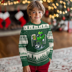 Funny Irish Shamrock Dabbing Soccer Ugly Christmas Sweater St Patricks Day TS12 Forest Green Beige Print Your Wear
