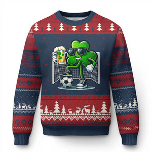 Funny Irish Shamrock Dabbing Soccer Ugly Christmas Sweater St Patricks Day TS12 Navy Red Print Your Wear