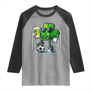 Funny Irish Shamrock Dabbing Soccer Raglan Shirt St Patricks Day TS12 Sport Gray Black Print Your Wear