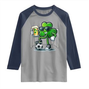 Funny Irish Shamrock Dabbing Soccer Raglan Shirt St Patricks Day TS12 Sport Gray Navy Print Your Wear
