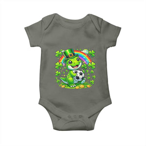 Cute Dinosaur Soccer Player Baby Onesie St Patricks Day Dino Lover TS12 Military Green Print Your Wear