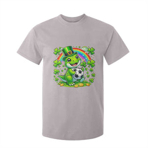 Cute Dinosaur Soccer Player T Shirt For Kid St Patricks Day Dino Lover TS12 Ice Gray Print Your Wear