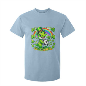 Cute Dinosaur Soccer Player T Shirt For Kid St Patricks Day Dino Lover TS12 Light Blue Print Your Wear