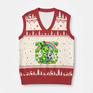 Cute Dinosaur Soccer Player V-Neck Knit Sweater Vest St Patricks Day Dino Lover TS12 Beige Red Print Your Wear