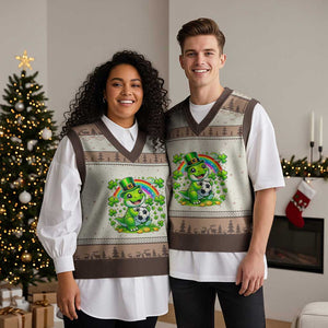 Cute Dinosaur Soccer Player V-Neck Knit Sweater Vest St Patricks Day Dino Lover TS12 Mocha Mousse Print Your Wear