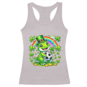 Cute Dinosaur Soccer Player Racerback Tank Top St Patricks Day Dino Lover TS12 Ice Gray Print Your Wear