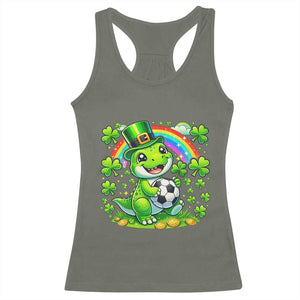 Cute Dinosaur Soccer Player Racerback Tank Top St Patricks Day Dino Lover TS12 Military Green Print Your Wear