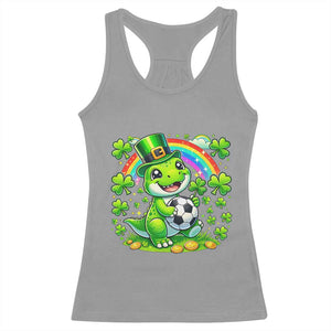Cute Dinosaur Soccer Player Racerback Tank Top St Patricks Day Dino Lover TS12 Sport Gray Print Your Wear