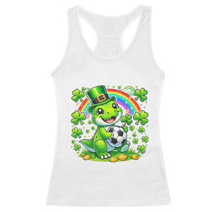 Cute Dinosaur Soccer Player Racerback Tank Top St Patricks Day Dino Lover TS12 White Print Your Wear