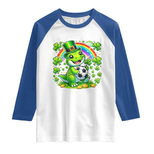 Cute Dinosaur Soccer Player Raglan Shirt St Patricks Day Dino Lover TS12 White Royal Print Your Wear