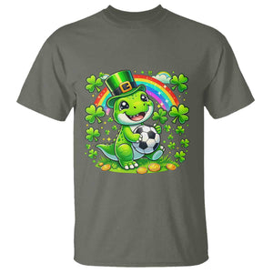 Cute Dinosaur Soccer Player T Shirt St Patricks Day Dino Lover TS12 Military Green Print Your Wear
