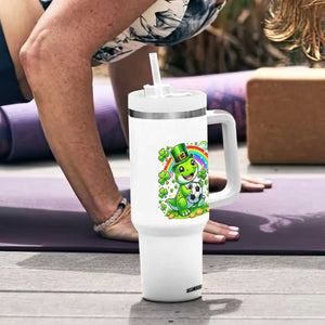Cute Dinosaur Soccer Player Tumbler With Handle St Patricks Day Dino Lover TS12 Print Your Wear