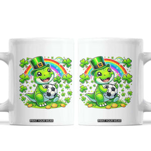 Cute Dinosaur Soccer Player Coffee Mug St Patricks Day Dino Lover TS12 White Print Your Wear