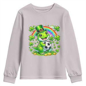 Cute Dinosaur Soccer Player Youth Sweatshirt St Patricks Day Dino Lover TS12 Ice Gray Print Your Wear