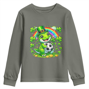 Cute Dinosaur Soccer Player Youth Sweatshirt St Patricks Day Dino Lover TS12 Military Green Print Your Wear