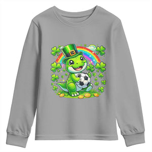 Cute Dinosaur Soccer Player Youth Sweatshirt St Patricks Day Dino Lover TS12 Sport Gray Print Your Wear