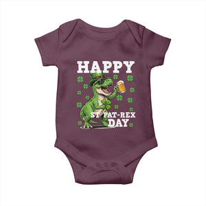 Happy St Pat Rex Day Baby Onesie Funny Dinosaur Drinking Beer TS12 Maroon Print Your Wear