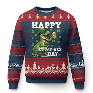 Happy St Pat Rex Day Ugly Christmas Sweater Funny Dinosaur Drinking Beer TS12 Navy Red Print Your Wear