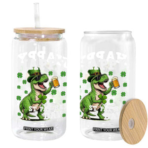 Happy St Pat Rex Day Glass Can Funny Dinosaur Drinking Beer TS12 Print Your Wear