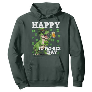 Happy St Pat Rex Day Hoodie Funny Dinosaur Drinking Beer TS12 Dark Forest Green Print Your Wear