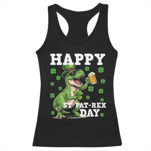 Happy St Pat Rex Day Racerback Tank Top Funny Dinosaur Drinking Beer TS12 Black Print Your Wear