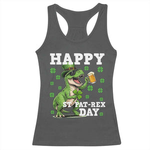 Happy St Pat Rex Day Racerback Tank Top Funny Dinosaur Drinking Beer TS12 Dark Heather Print Your Wear