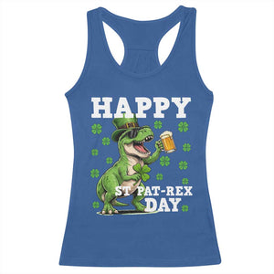 Happy St Pat Rex Day Racerback Tank Top Funny Dinosaur Drinking Beer TS12 Royal Blue Print Your Wear