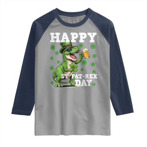 Happy St Pat Rex Day Raglan Shirt Funny Dinosaur Drinking Beer TS12 Sport Gray Navy Print Your Wear