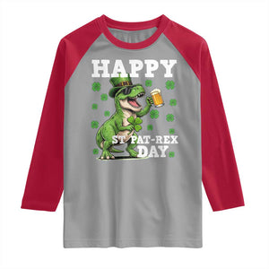 Happy St Pat Rex Day Raglan Shirt Funny Dinosaur Drinking Beer TS12 Sport Gray Red Print Your Wear