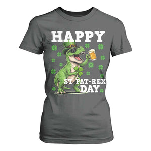 Happy St Pat Rex Day T Shirt For Women Funny Dinosaur Drinking Beer TS12 Dark Heather Print Your Wear