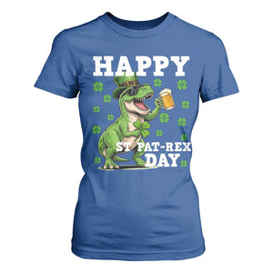 Happy St Pat Rex Day T Shirt For Women Funny Dinosaur Drinking Beer TS12 Royal Blue Print Your Wear