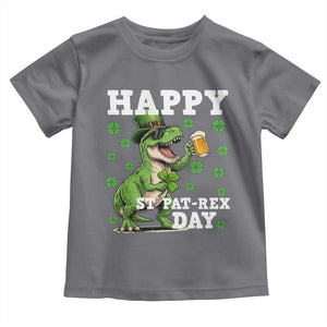 Happy St Pat Rex Day Toddler T Shirt Funny Dinosaur Drinking Beer TS12 Charcoal Print Your Wear