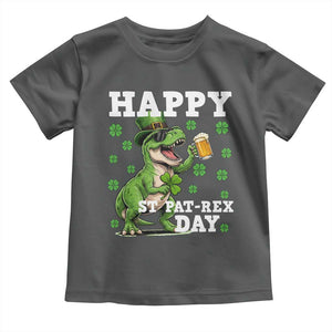 Happy St Pat Rex Day Toddler T Shirt Funny Dinosaur Drinking Beer TS12 Dark Heather Print Your Wear
