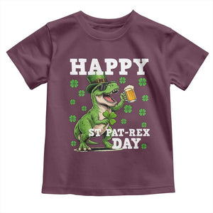 Happy St Pat Rex Day Toddler T Shirt Funny Dinosaur Drinking Beer TS12 Maroon Print Your Wear