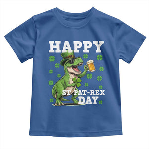 Happy St Pat Rex Day Toddler T Shirt Funny Dinosaur Drinking Beer TS12 Royal Blue Print Your Wear