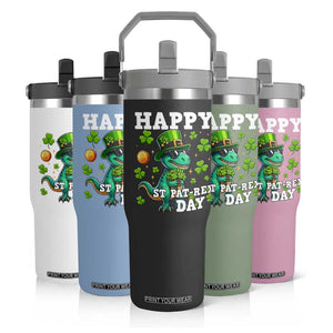 Happy St Pat Rex Day Flip Straw Tumbler St Patricks Day Dino Lover TS12 Print Your Wear