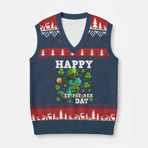 Happy St Pat Rex Day V-Neck Knit Sweater Vest St Patricks Day Dino Lover TS12 Navy Red Print Your Wear