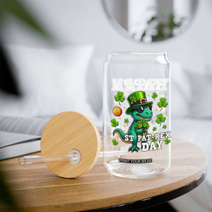 Happy St Pat Rex Day Glass Can St Patricks Day Dino Lover TS12 Print Your Wear