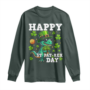 Happy St Pat Rex Day Long Sleeve Shirt St Patricks Day Dino Lover TS12 Dark Forest Green Print Your Wear