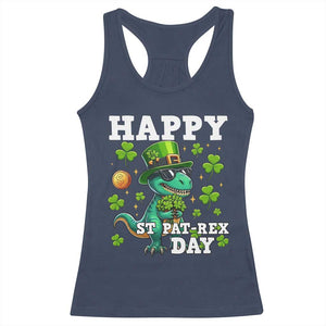 Happy St Pat Rex Day Racerback Tank Top St Patricks Day Dino Lover TS12 Navy Print Your Wear