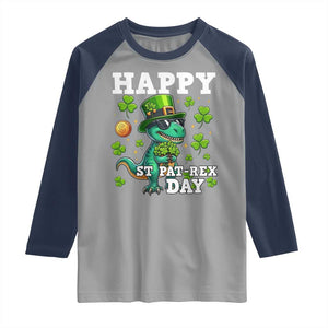 Happy St Pat Rex Day Raglan Shirt St Patricks Day Dino Lover TS12 Sport Gray Navy Print Your Wear
