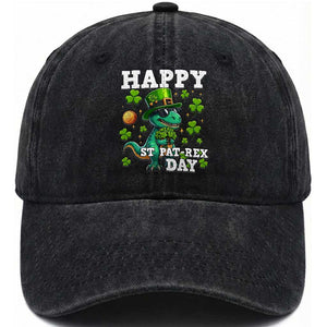 Happy St Pat Rex Day Washed Cotton Baseball Cap St Patricks Day Dino Lover TS12 Print Your Wear