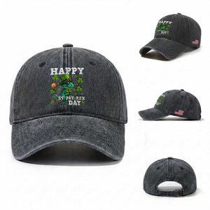 Happy St Pat Rex Day Washed Cotton Baseball Cap St Patricks Day Dino Lover TS12 Washed Cap Universal Fit Dark Gray Print Your Wear