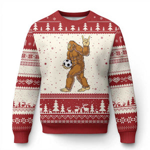 Funny Bigfoot Soccer Player Ugly Christmas Sweater Folklore Cryptid Gift TS12 Beige Red Print Your Wear